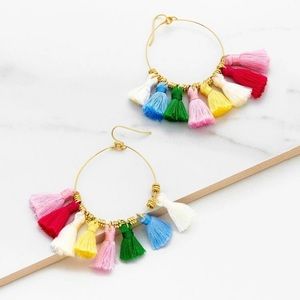 NWT Mini Tassel Colorful Hoop Earrings